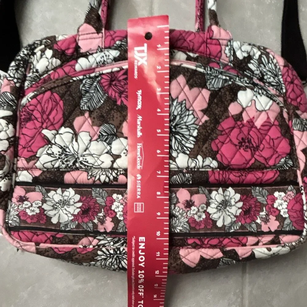 Vera Bradley Floral Pink Brown White computer bag size 15 x 12 x 4 inches